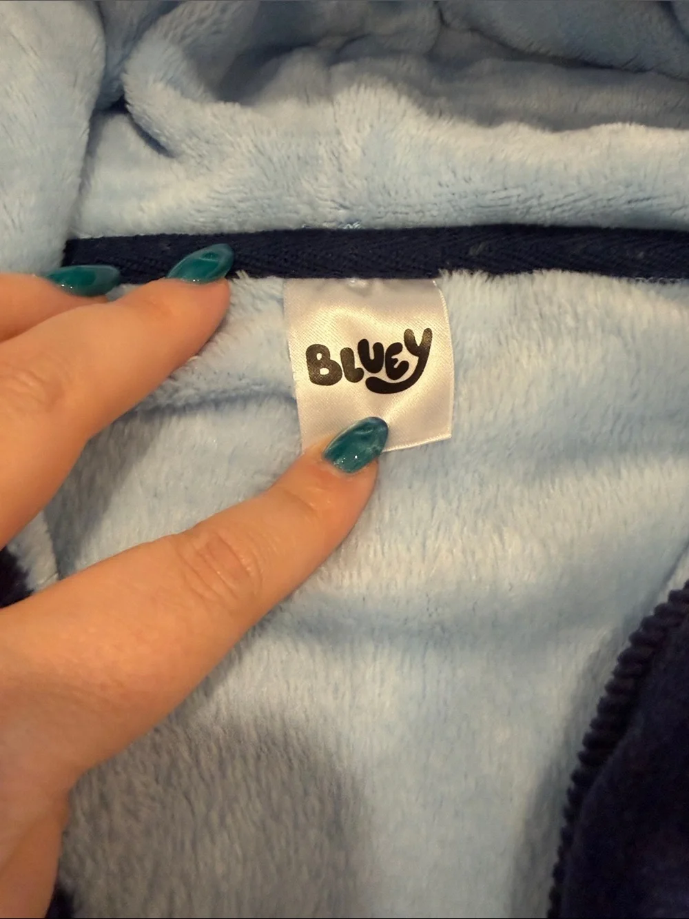 Light Blue and Navy Kids Bluey Hooded Pajama Robe - Plush Cartoon Style - 6